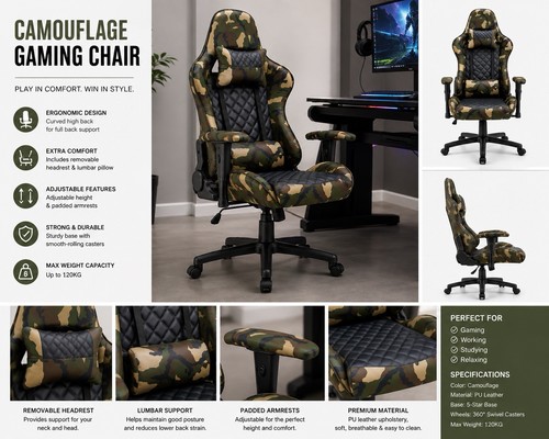 Camouflage gaming chair - gaming,